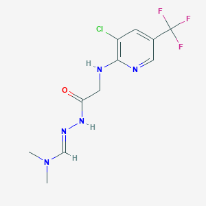 molecular formula C11H13ClF3N5O B2793987 2-{[3-chloro-5-(trifluoromethyl)pyridin-2-yl]amino}-N'-[(1E)-(dimethylamino)methylidene]acetohydrazide CAS No. 303148-16-5