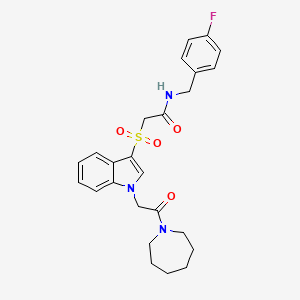 molecular formula C25H28FN3O4S B2793991 2-((1-(2-(azepan-1-yl)-2-oxoethyl)-1H-indol-3-yl)sulfonyl)-N-(4-fluorobenzyl)acetamide CAS No. 878060-09-4