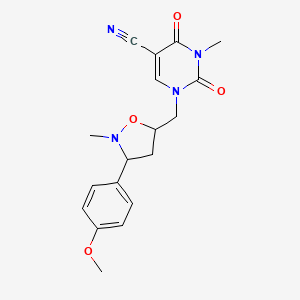 molecular formula C18H20N4O4 B2793993 1-{[3-(4-Methoxyphenyl)-2-methyltetrahydro-5-isoxazolyl]methyl}-3-methyl-2,4-dioxo-1,2,3,4-tetrahydro-5-pyrimidinecarbonitrile CAS No. 338399-94-3