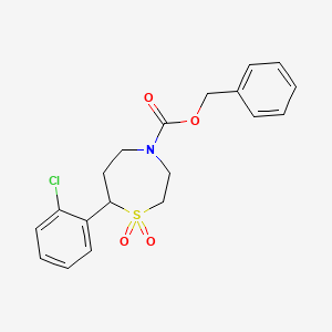 molecular formula C19H20ClNO4S B2793994 Benzyl 7-(2-chlorophenyl)-1,4-thiazepane-4-carboxylate 1,1-dioxide CAS No. 2177365-72-7