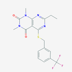 molecular formula C18H17F3N4O2S B2794009 7-ethyl-1,3-dimethyl-5-((3-(trifluoromethyl)benzyl)thio)pyrimido[4,5-d]pyrimidine-2,4(1H,3H)-dione CAS No. 852170-49-1