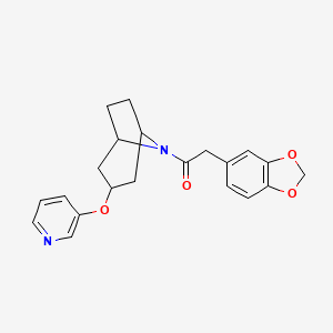 molecular formula C21H22N2O4 B2794018 2-(benzo[d][1,3]dioxol-5-yl)-1-((1R,5S)-3-(pyridin-3-yloxy)-8-azabicyclo[3.2.1]octan-8-yl)ethanone CAS No. 2108860-99-5