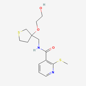 molecular formula C14H20N2O3S2 B2794050 N-((3-(2-hydroxyethoxy)tetrahydrothiophen-3-yl)methyl)-2-(methylthio)nicotinamide CAS No. 2320178-41-2
