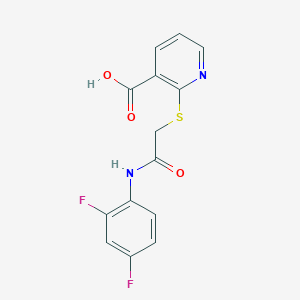 molecular formula C14H10F2N2O3S B2794067 2-((2-((2,4-Difluorophenyl)amino)-2-oxoethyl)thio)nicotinic acid CAS No. 852696-35-6