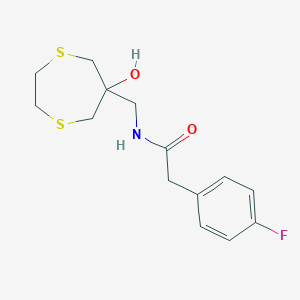 molecular formula C14H18FNO2S2 B2794077 2-(4-fluorophenyl)-N-[(6-hydroxy-1,4-dithiepan-6-yl)methyl]acetamide CAS No. 2415454-29-2