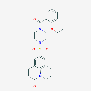 molecular formula C25H29N3O5S B2794079 9-((4-(2-ethoxybenzoyl)piperazin-1-yl)sulfonyl)-1,2,6,7-tetrahydropyrido[3,2,1-ij]quinolin-3(5H)-one CAS No. 946238-25-1
