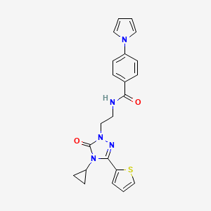 molecular formula C22H21N5O2S B2794083 N-(2-(4-cyclopropyl-5-oxo-3-(thiophen-2-yl)-4,5-dihydro-1H-1,2,4-triazol-1-yl)ethyl)-4-(1H-pyrrol-1-yl)benzamide CAS No. 1448027-75-5