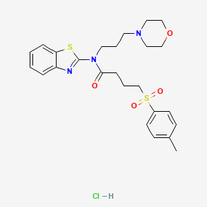 molecular formula C25H32ClN3O4S2 B2794094 N-(benzo[d]thiazol-2-yl)-N-(3-morpholinopropyl)-4-tosylbutanamide hydrochloride CAS No. 1216764-70-3