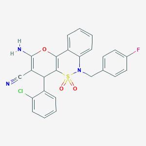 molecular formula C25H17ClFN3O3S B2794110 2-Amino-4-(2-chlorophenyl)-6-(4-fluorobenzyl)-4,6-dihydropyrano[3,2-c][2,1]benzothiazine-3-carbonitrile 5,5-dioxide CAS No. 893293-41-9