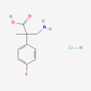 molecular formula C10H13ClFNO2 B2794115 3-Amino-2-(4-fluorophenyl)-2-methylpropanoic acid;hydrochloride CAS No. 2138414-54-5