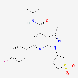 molecular formula C21H23FN4O3S B2794130 1-(1,1-dioxidotetrahydrothiophen-3-yl)-6-(4-fluorophenyl)-N-isopropyl-3-methyl-1H-pyrazolo[3,4-b]pyridine-4-carboxamide CAS No. 1021250-44-1