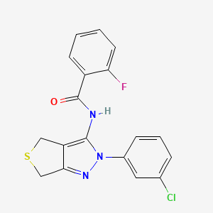molecular formula C18H13ClFN3OS B2794157 N-(2-(3-chlorophenyl)-4,6-dihydro-2H-thieno[3,4-c]pyrazol-3-yl)-2-fluorobenzamide CAS No. 450340-69-9