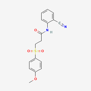molecular formula C17H16N2O4S B2794170 N-(2-cyanophenyl)-3-((4-methoxyphenyl)sulfonyl)propanamide CAS No. 923086-41-3