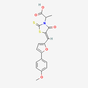 molecular formula C18H15NO5S2 B2794186 (Z)-2-(5-((5-(4-methoxyphenyl)furan-2-yl)methylene)-4-oxo-2-thioxothiazolidin-3-yl)propanoic acid CAS No. 883469-82-7
