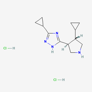molecular formula C12H20Cl2N4 B2794188 3-Cyclopropyl-5-[(3S,4S)-4-cyclopropylpyrrolidin-3-yl]-1H-1,2,4-triazole;dihydrochloride CAS No. 2138367-15-2