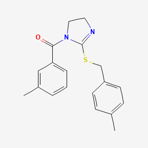 molecular formula C19H20N2OS B2794229 (2-((4-methylbenzyl)thio)-4,5-dihydro-1H-imidazol-1-yl)(m-tolyl)methanone CAS No. 851804-84-7