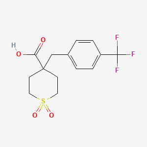molecular formula C14H15F3O4S B2794242 1,1-Dioxo-4-{[4-(trifluoromethyl)phenyl]methyl}-1lambda(6)-thiane-4-carboxylic a CAS No. 2197056-70-3