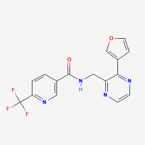 molecular formula C16H11F3N4O2 B2794249 N-((3-(furan-3-yl)pyrazin-2-yl)methyl)-6-(trifluoromethyl)nicotinamide CAS No. 2034500-84-8
