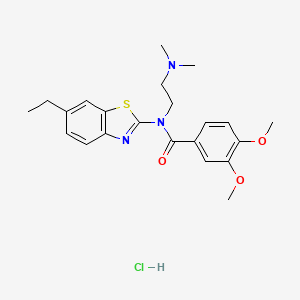 molecular formula C22H28ClN3O3S B2794281 N-(2-(二甲氨基)乙基)-N-(6-乙基苯并[d]噻唑-2-基)-3,4-二甲氧基苯甲酰胺；盐酸 CAS No. 1216460-33-1