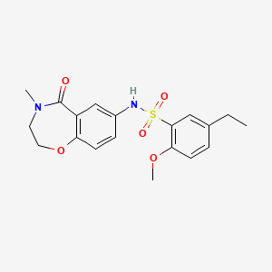 molecular formula C19H22N2O5S B2794284 5-ethyl-2-methoxy-N-(4-methyl-5-oxo-2,3,4,5-tetrahydrobenzo[f][1,4]oxazepin-7-yl)benzenesulfonamide CAS No. 926031-96-1