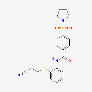 molecular formula C20H21N3O3S2 B2794288 N-(2-((2-cyanoethyl)thio)phenyl)-4-(pyrrolidin-1-ylsulfonyl)benzamide CAS No. 397280-49-8