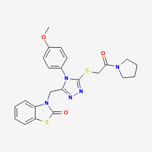 molecular formula C23H23N5O3S2 B2794289 3-[[4-(4-Methoxyphenyl)-5-(2-oxo-2-pyrrolidin-1-ylethyl)sulfanyl-1,2,4-triazol-3-yl]methyl]-1,3-benzothiazol-2-one CAS No. 847403-21-8