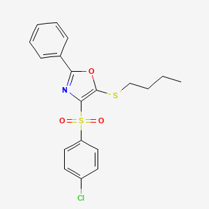 molecular formula C19H18ClNO3S2 B2794301 5-Butylsulfanyl-4-(4-chlorophenyl)sulfonyl-2-phenyl-1,3-oxazole CAS No. 850926-26-0