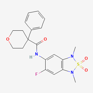 molecular formula C20H22FN3O4S B2794309 N-(6-fluoro-1,3-dimethyl-2,2-dioxido-1,3-dihydrobenzo[c][1,2,5]thiadiazol-5-yl)-4-phenyltetrahydro-2H-pyran-4-carboxamide CAS No. 2034242-59-4