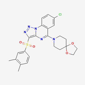 molecular formula C24H24ClN5O4S B2794322 7-Chloro-3-[(3,4-dimethylphenyl)sulfonyl]-5-(1,4-dioxa-8-azaspiro[4.5]dec-8-yl)[1,2,3]triazolo[1,5-a]quinazoline CAS No. 893788-76-6