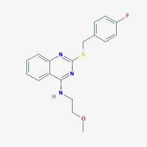 molecular formula C18H18FN3OS B2794324 2-((4-fluorobenzyl)thio)-N-(2-methoxyethyl)quinazolin-4-amine CAS No. 422532-94-3