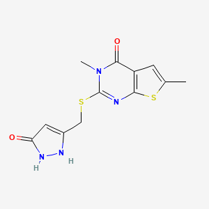 3,6-Dimethyl-2-[(5-oxo-1,2-dihydropyrazol-3-yl)methylsulfanyl]thieno[2,3-d]pyrimidin-4-one