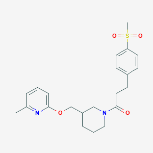 molecular formula C22H28N2O4S B2794344 1-[3-[(6-Methylpyridin-2-yl)oxymethyl]piperidin-1-yl]-3-(4-methylsulfonylphenyl)propan-1-one CAS No. 2380039-83-6