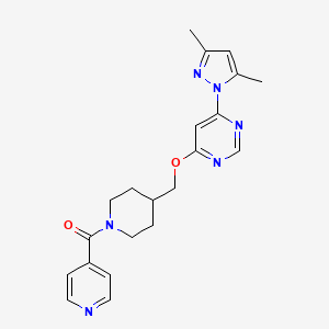 molecular formula C21H24N6O2 B2794363 [4-[[6-(3,5-Dimethylpyrazol-1-yl)pyrimidin-4-yl]oxymethyl]piperidin-1-yl]-pyridin-4-ylmethanone CAS No. 2380171-53-7