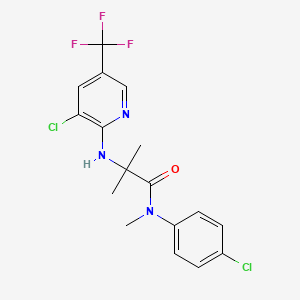 molecular formula C17H16Cl2F3N3O B2794381 2-{[3-chloro-5-(trifluoromethyl)pyridin-2-yl]amino}-N-(4-chlorophenyl)-N,2-dimethylpropanamide CAS No. 2061178-35-4