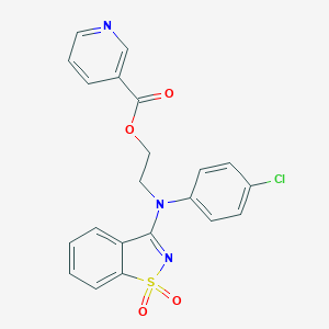 molecular formula C21H16ClN3O4S B279439 2-[4-Chloro(1,1-dioxido-1,2-benzisothiazol-3-yl)anilino]ethyl nicotinate 