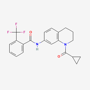 molecular formula C21H19F3N2O2 B2794397 N-[1-(cyclopropanecarbonyl)-3,4-dihydro-2H-quinolin-7-yl]-2-(trifluoromethyl)benzamide CAS No. 898465-25-3