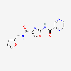 molecular formula C14H11N5O4 B2794400 N-(furan-2-ylmethyl)-2-(pyrazine-2-carboxamido)oxazole-4-carboxamide CAS No. 1396758-47-6