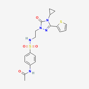 molecular formula C19H21N5O4S2 B2794407 N-(4-(N-(2-(4-cyclopropyl-5-oxo-3-(thiophen-2-yl)-4,5-dihydro-1H-1,2,4-triazol-1-yl)ethyl)sulfamoyl)phenyl)acetamide CAS No. 1448064-77-4
