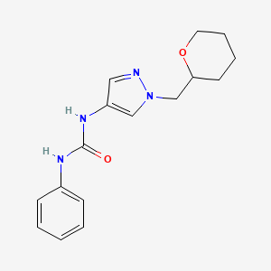molecular formula C16H20N4O2 B2794409 1-phenyl-3-(1-((tetrahydro-2H-pyran-2-yl)methyl)-1H-pyrazol-4-yl)urea CAS No. 2034612-71-8