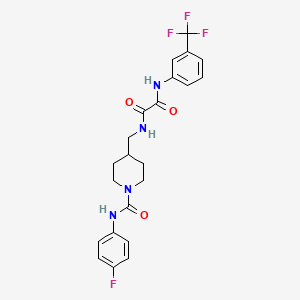 molecular formula C22H22F4N4O3 B2794410 N1-((1-((4-fluorophenyl)carbamoyl)piperidin-4-yl)methyl)-N2-(3-(trifluoromethyl)phenyl)oxalamide CAS No. 1234838-84-6
