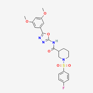 molecular formula C22H23FN4O6S B2794419 N-(5-(3,5-dimethoxyphenyl)-1,3,4-oxadiazol-2-yl)-1-((4-fluorophenyl)sulfonyl)piperidine-3-carboxamide CAS No. 952848-59-8