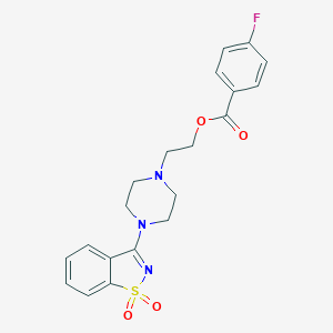 molecular formula C20H20FN3O4S B279442 2-[4-(1,1-Dioxido-1,2-benzisothiazol-3-yl)-1-piperazinyl]ethyl 4-fluorobenzoate 