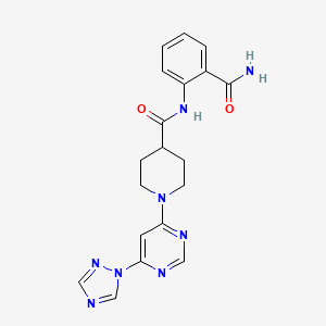 molecular formula C19H20N8O2 B2794420 1-(6-(1H-1,2,4-triazol-1-yl)pyrimidin-4-yl)-N-(2-carbamoylphenyl)piperidine-4-carboxamide CAS No. 1797160-61-2