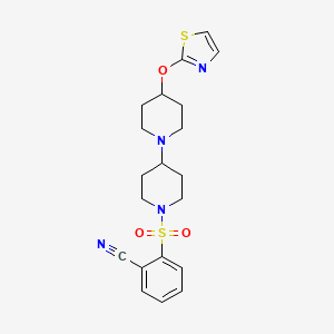 molecular formula C20H24N4O3S2 B2794428 2-((4-(Thiazol-2-yloxy)-[1,4'-bipiperidin]-1'-yl)sulfonyl)benzonitrile CAS No. 1797889-30-5