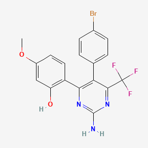molecular formula C18H13BrF3N3O2 B2794437 2-[2-Amino-5-(4-bromophenyl)-6-(trifluoromethyl)pyrimidin-4-yl]-5-methoxyphenol CAS No. 105258-18-2