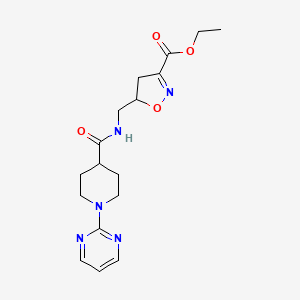 molecular formula C17H23N5O4 B2794445 Ethyl 5-[({[1-(2-pyrimidinyl)-4-piperidinyl]carbonyl}amino)methyl]-4,5-dihydro-3-isoxazolecarboxylate CAS No. 306978-06-3