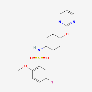 molecular formula C17H20FN3O4S B2794456 5-氟-2-甲氧基-N-((1r,4r)-4-(嘧啶-2-氧基)环己基)苯磺酰胺 CAS No. 2034248-70-7