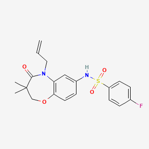 molecular formula C20H21FN2O4S B2794485 N-(5-烯丙基-3,3-二甲基-4-氧代-2,3,4,5-四氢苯并[b][1,4]噁唑-7-基)-4-氟苯磺酰胺 CAS No. 921909-80-0