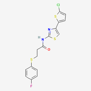 molecular formula C16H12ClFN2OS3 B2794518 N-(4-(5-chlorothiophen-2-yl)thiazol-2-yl)-3-((4-fluorophenyl)thio)propanamide CAS No. 896352-36-6