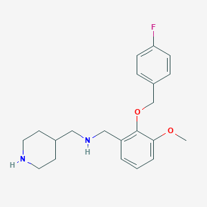 molecular formula C21H27FN2O2 B279453 N-{2-[(4-fluorobenzyl)oxy]-3-methoxybenzyl}-N-(4-piperidinylmethyl)amine 